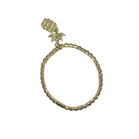 NWT Gold-Tone Green Pink Pineapple Rhinestone Beaded Stretch Bracelet - Picture 7 of 8